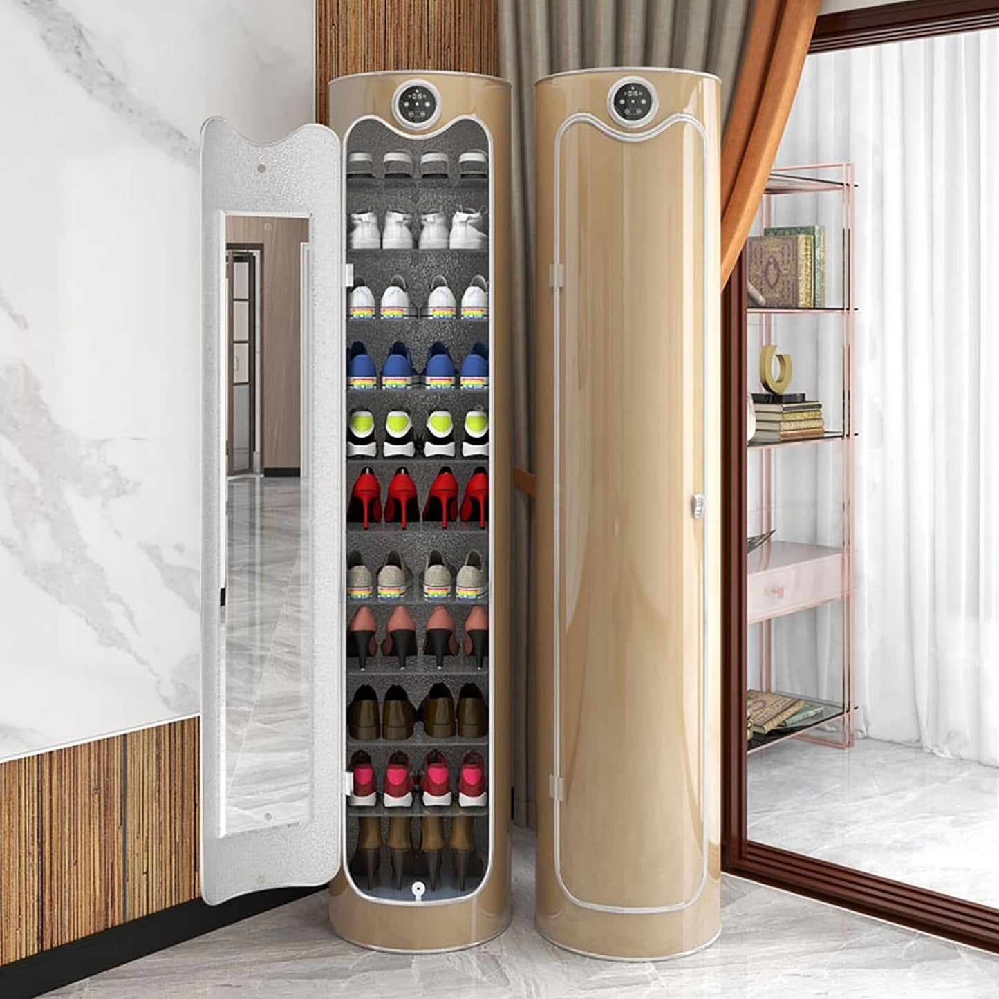 Shoeva? | Smart Rotating Shoe Cabinet ¨C High Gloss, Touch Screen, Modular Storage